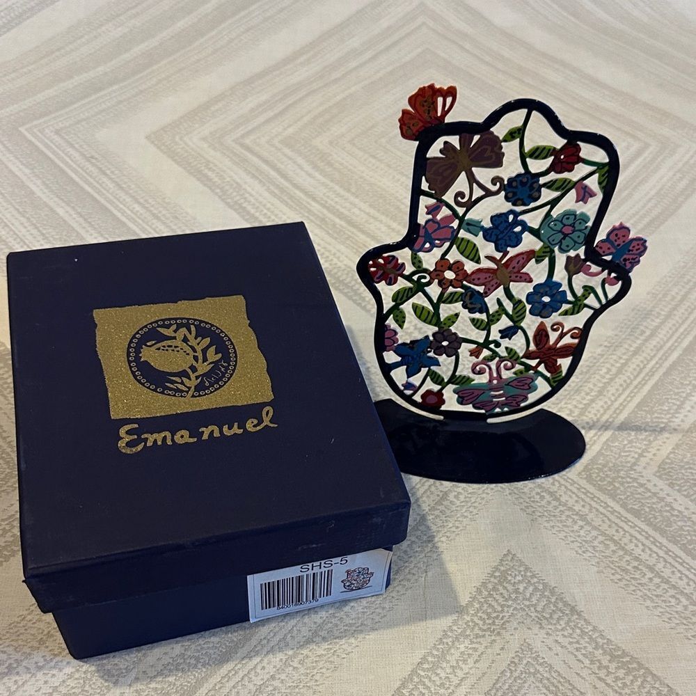 Emanuel Multicolor Butterflies Hand Painted Hamsa Standing Hand Home Accent SHS5